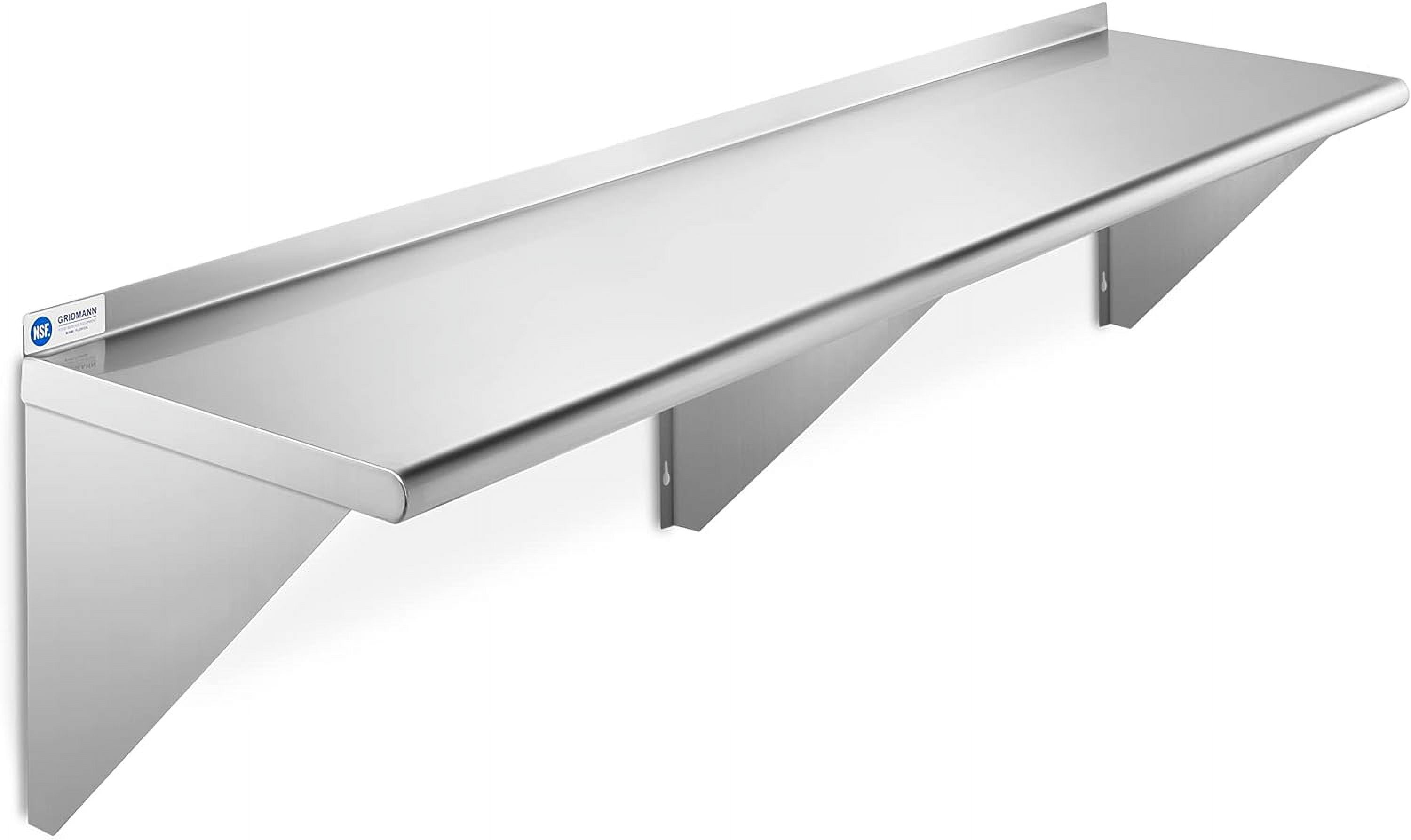 AINUO 18" x 72" Stainless Steel Wall Mount Shelf with Backsplash, NSF Certified 18 Gauge Commercial Grade Wall Shelving for Restaurant, Kitchen, Utility Room and Garage