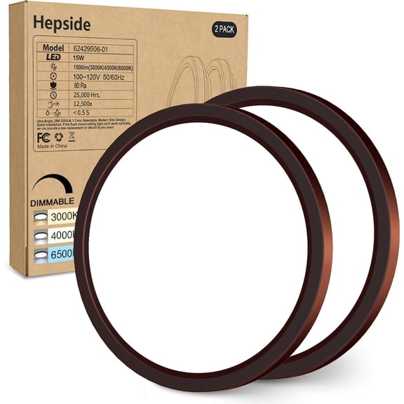 AINUO 2-Pack Dimmable Flush Mount Ceiling Light Fixture, Oil Rubbed Bronze, 3CCT Selectable 3000K/4000K/6500K Low Profile LED Ceiling Lamp, 7.5 Inch 15W 1500LM for Bedroom Kitchen Bathroom Hallway