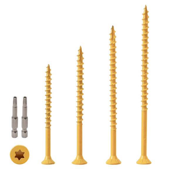 AINUO 210PCS Wood Screws Assortment Kit, 4 Sizes Star Drive Exterior Deck Screws 2-1/2" to 4", Coarse Thread Rust Resistant Self-Tapping Screws with Drive Bit
