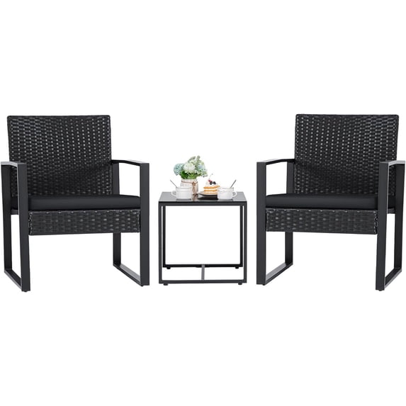 AINUO 3-Piece Wicker Patio Furniture Set, Modern Rattan Conversation Set with Coffee Table, Outdoor Lounge Chairs for Yard, Bistro, Garden