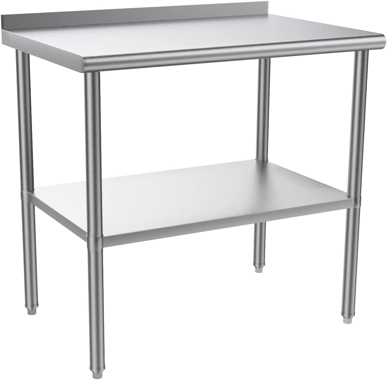 AINUO 36'' x 24'' Stainless Steel Prep & Work Table, Commercial Workstation with Adjustable Undershelf and Backsplash, Heavy Duty Metal Table for Kitchen, Restaurant, Home and Hotel