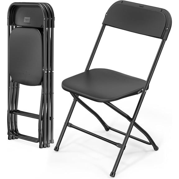 AINUO 4 Pack Black Plastic Folding Chairs, Heavy Duty Steel Frame Portable Stackable Seats, 350lbs Weight Capacity, Ideal for Indoor Outdoor Wedding Party Picnic Office Dining Use