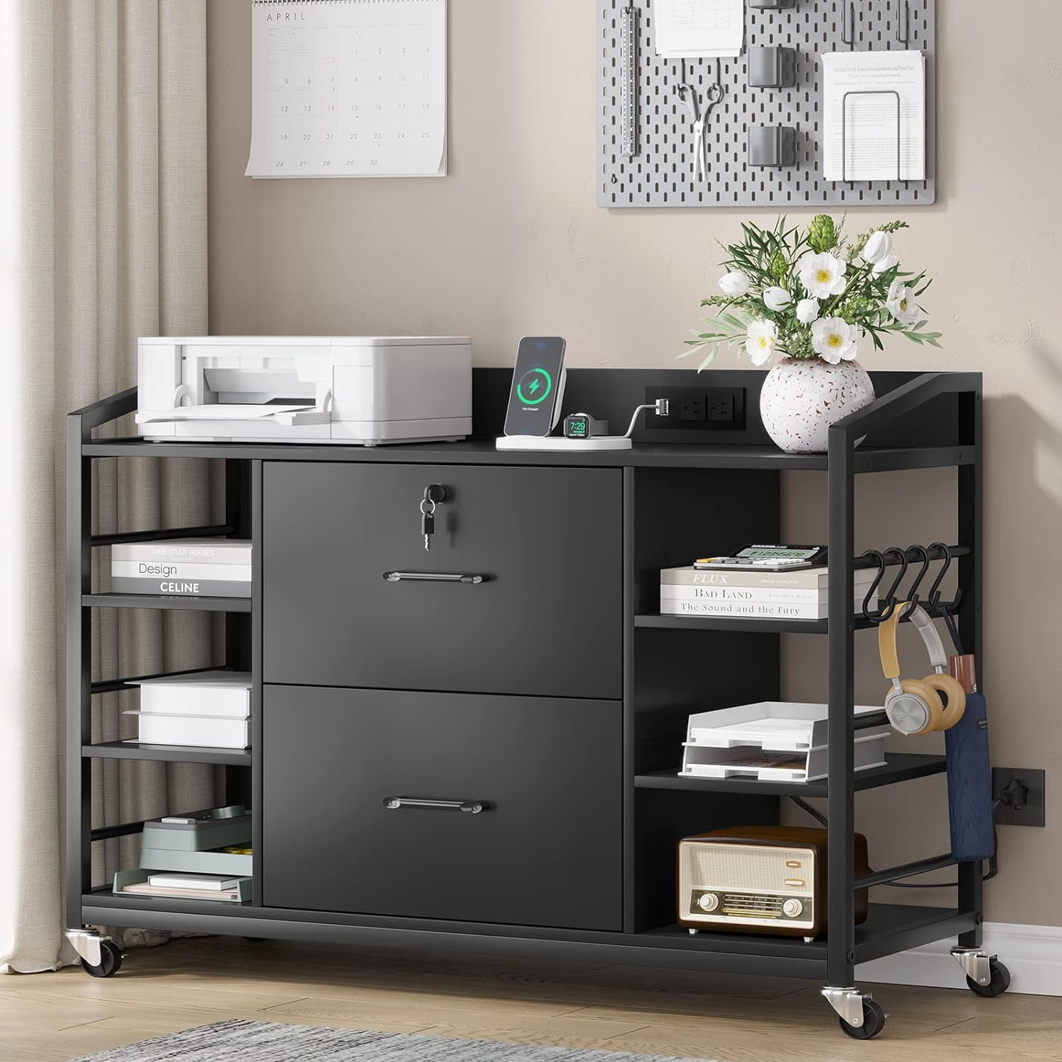 AINUO 44 Inch 2 Drawer File Cabinet with Lock, Filing Cabinet fits ...