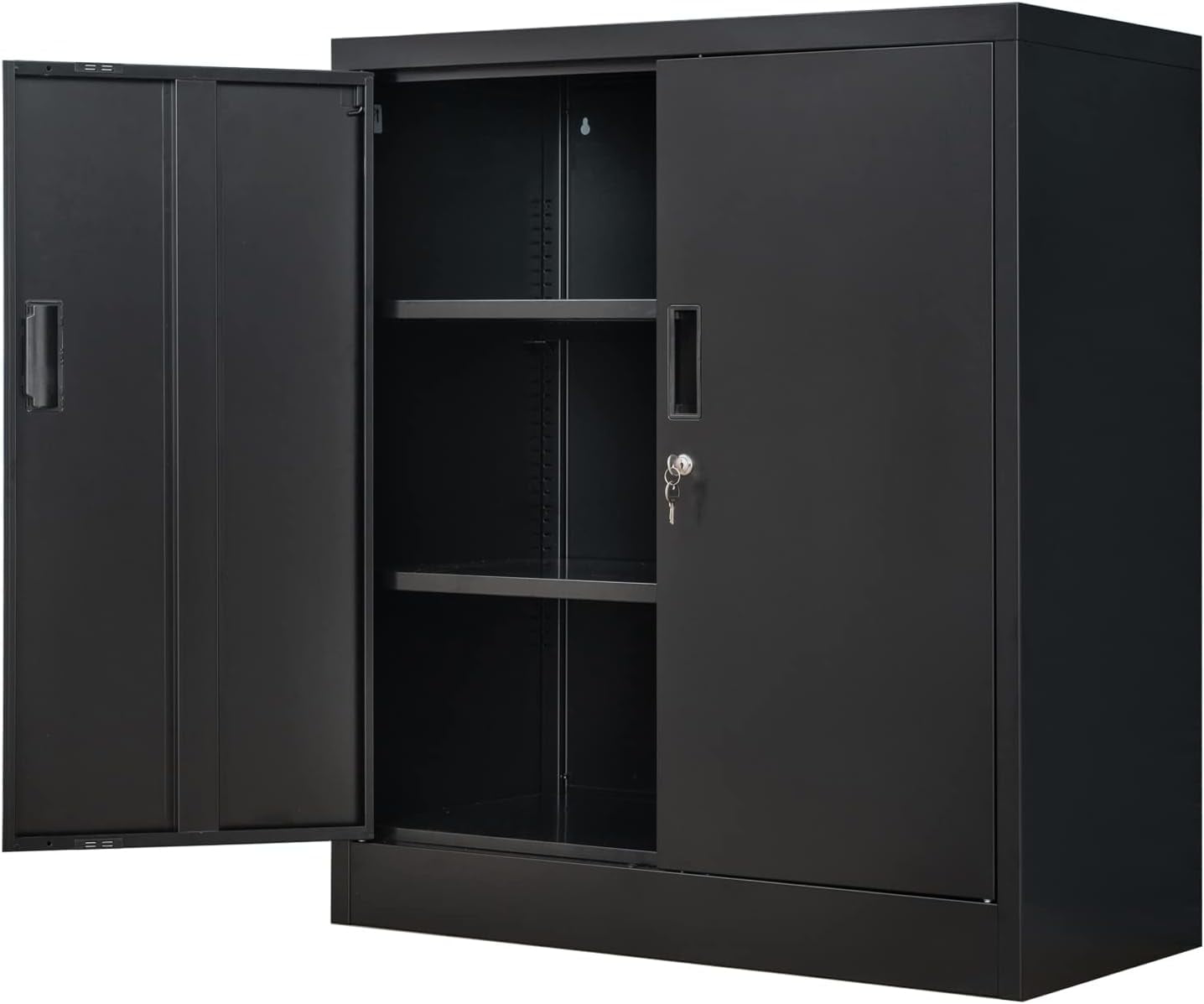 AINUO Black Locking Metal Storage Cabinet with Doors and Adjustable Shelves, 36.2" H x 31.5" W x 15.7" D Steel Lockable Cabinet for Home Office, Garage, Utility Room and Basement