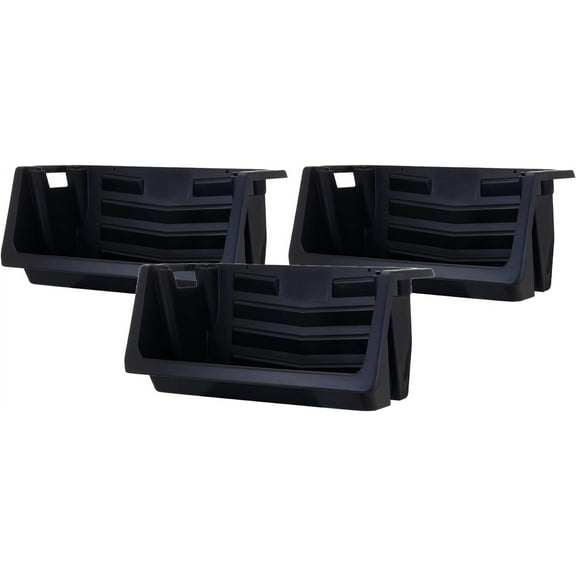 AINUO Heavy Duty Nesting Stack Bins, 3-Pack Black Storage Containers, Extra-Large Handles, Wide Front Opening, Interlocking Design, Stackable, Holds Up to 100 lbs