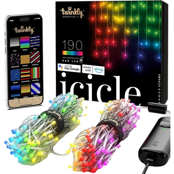 AINUO Icicle LED Christmas Lights, App Controlled 190 RGB LEDs with 16 Million Colors, Clear Wire, Indoor Outdoor Smart Decorative String Lights