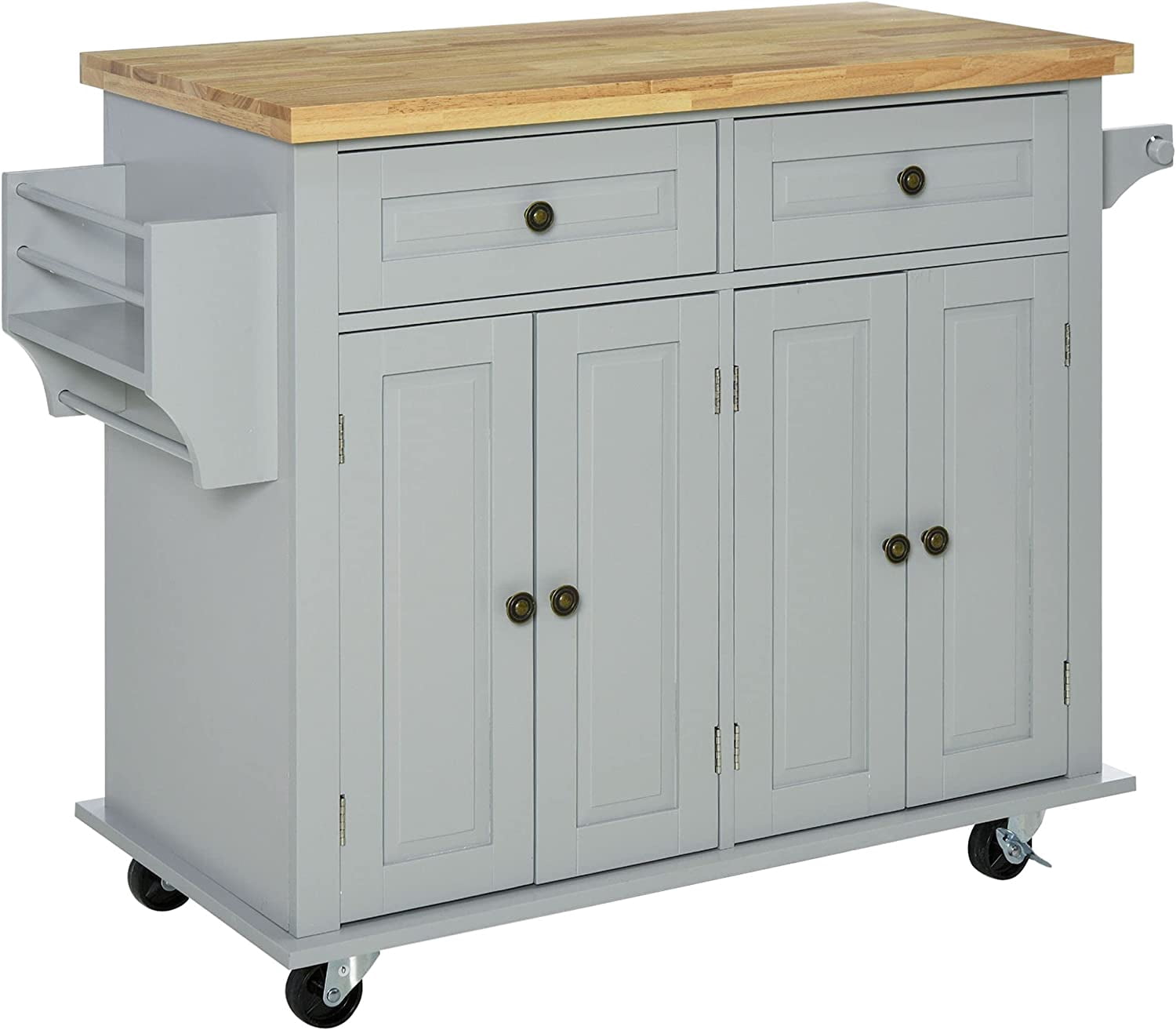 AINUO Kitchen Island on Wheels, Rolling Cart with Rubberwood Top, Spice ...