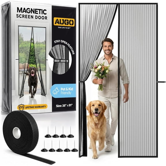 AINUO Magnetic Screen Door 38 x 81 Inch, Heavy Duty Self Sealing Mesh Screen Door, Pet and Kid Friendly, Bug Proof with Keep Open Feature for Front Back Patio Doors