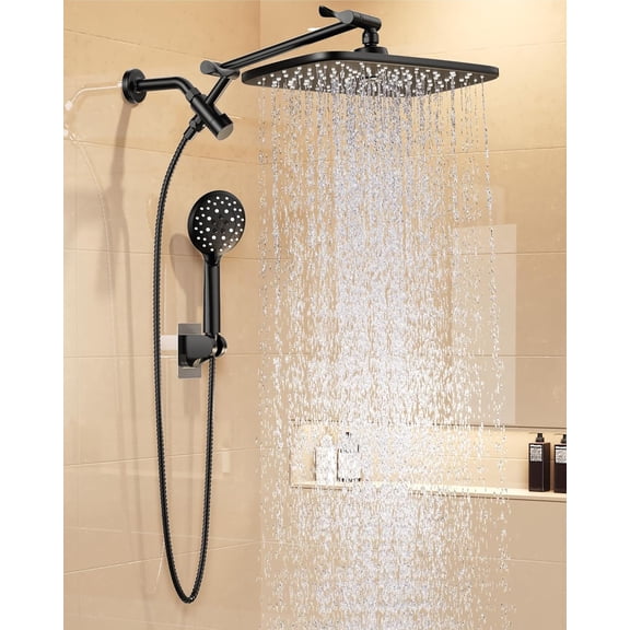 AINUO Matte Black Rain Shower Head with Handheld Combo, 11.8 Inch High Pressure Dual Shower Head with Multi Spray Modes, Family's Choice Award rainfall Shower System with Extension Arm