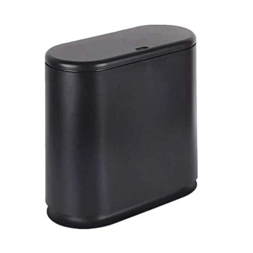 AINUO Plastic Trash Can with Press Top Lid, 3.2 Gallon/12 Liter Modern Waste Basket, Slim Thin Garbage Can for Bathroom, Kitchen, Living Room, Office & Narrow Spaces, Black