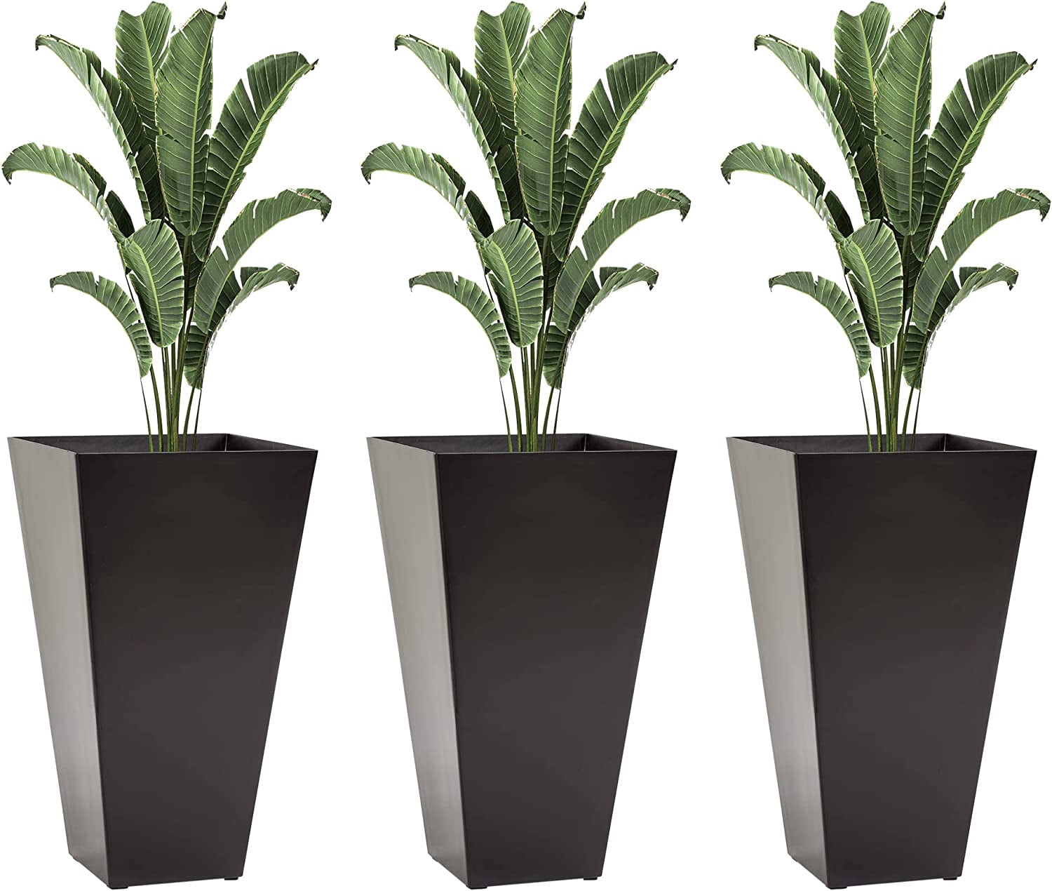 AINUO Set of 3 Tall Planters, 28 Inch Outdoor Flower Plant Pots with Drainage Holes, Indoor Outdoor Planters for Porch, Patio and Deck, Brown