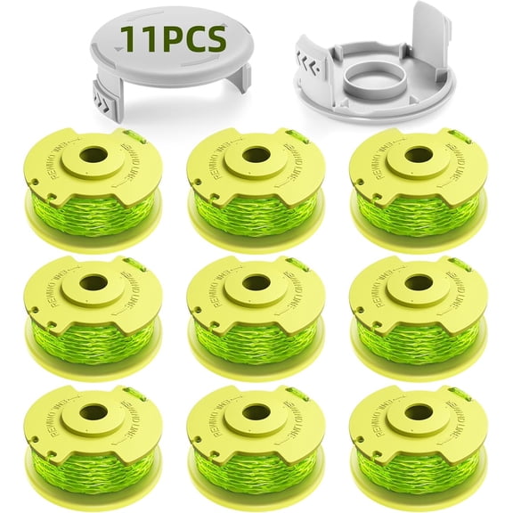 AINUO Trimmer Line Spool Replacement for Ryobi ONE+ Cordless Trimmers, 0.080" 11 FT, Compatible with AC80RL3 & 18V/24V/40V – 9 Pack Line & 2 Pack Cap