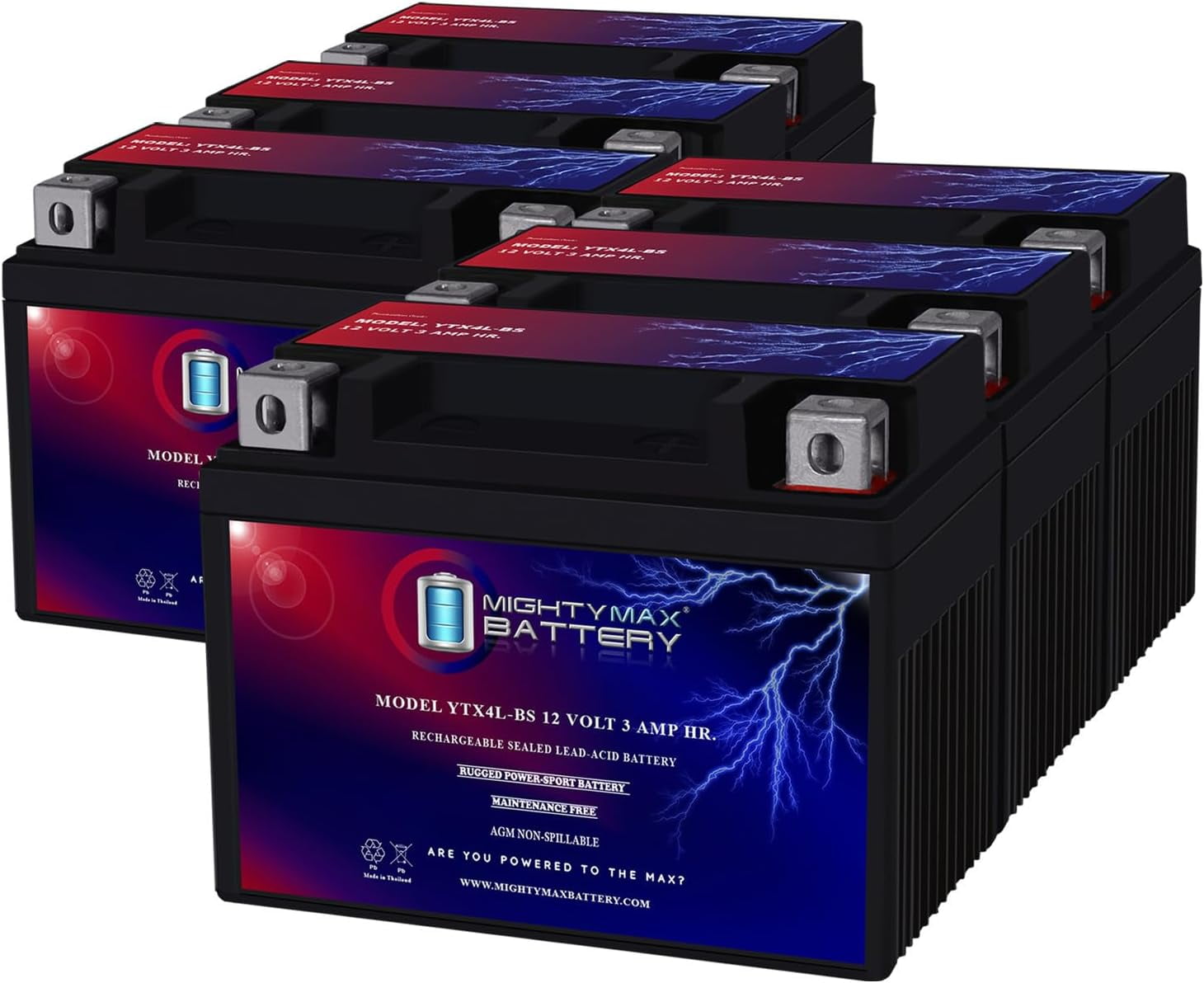 AINUO YTX4L-BS Motorcycle Battery, 12 Volt 3AH Replacement Battery, 6 Pack