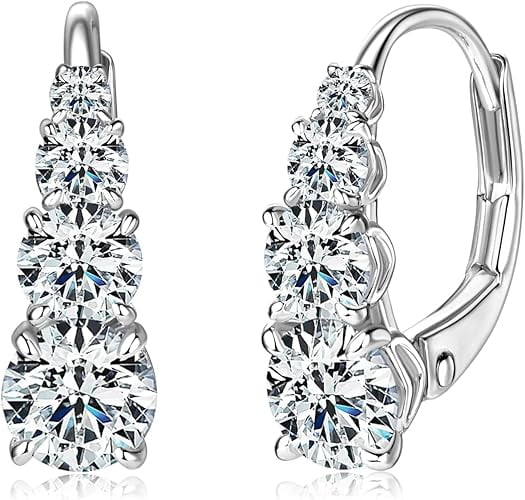 AINUOSHI 4 Stone Moissanite Hoop Earrings, 925 Sterling Silver Lever-Back Earrings for Women