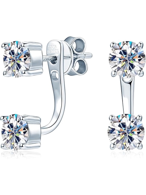 Moissanite Ear Jacket Earrings for Women Detachable Two Wearable Stud Earrings Real Gold Plated 925 Sterling Silver Huggie Hoop Earrings for One Hole