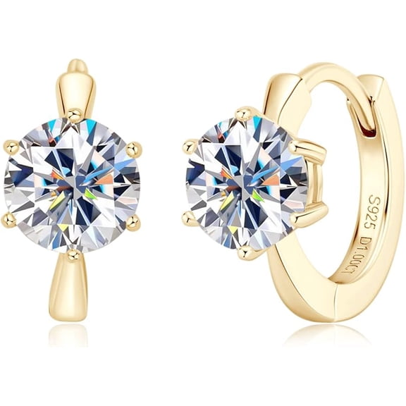 AINUOSHI Moissanite Small Hoop Huggie  Earrings for Women, D-E Color, 925 Sterling Silver with 18K White Gold Plating, Hypoallergenic, Jewelry Box Packed Christmas New Year Jewelry Gifts