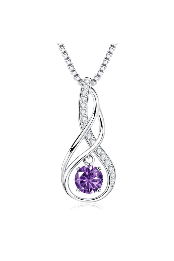 Mothers Day Gifts Birthstone Necklaces for Women Silver Infinity Jewelry Genuine Amethyst Pendant February Birthstone Necklace Purple Gemstone Anniversary Birthday Gifts for Wife Her C113