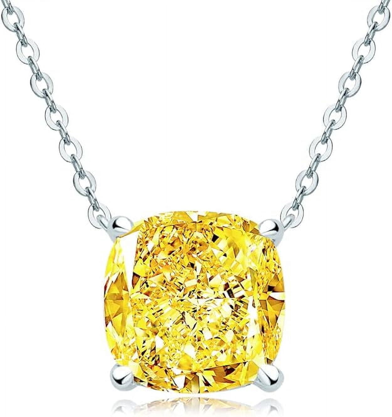 AINUOSHI Necklace for Women, 5 CT Yellow Cushion Lab Simulated Diamond Pendant,  925 Sterling Silver with 18K White Gold Plating