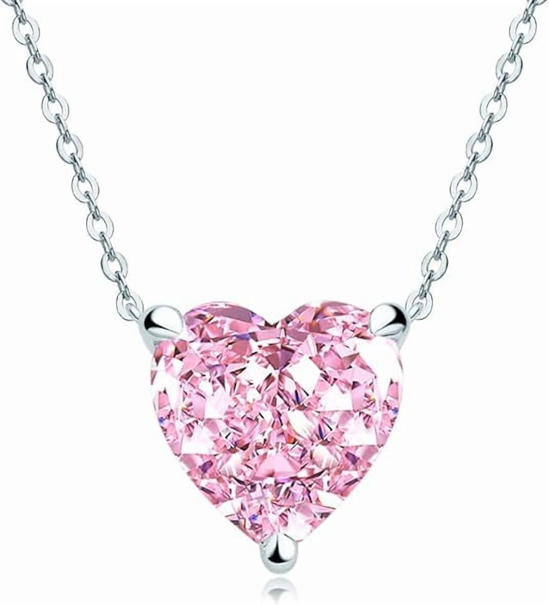 AINUOSHI Necklace for Women, Lab Simulated Diamond, Pink Heart Cut Pendant, 925 Sterling Silver with 18K White Gold Plating, Christmas Gift