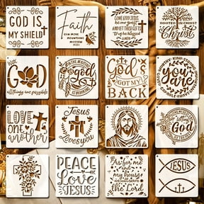 AINYROSE 16pcs Religious Belief-themed Painting Template with Square Hollow Design. Bible Scriptures/ Cross Patterns. Suitable for Scrapbooks/ Wall Paintings/ Home Decorations.