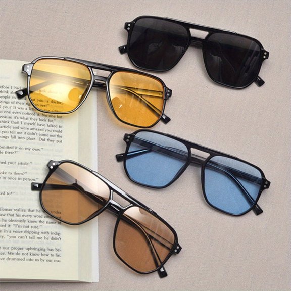 AINYROSE 4pcs Pilot Fashion - Large Square PC Frame, Assorted Tinted Lenses, Fashionable Casual Eyewear for Men And Women