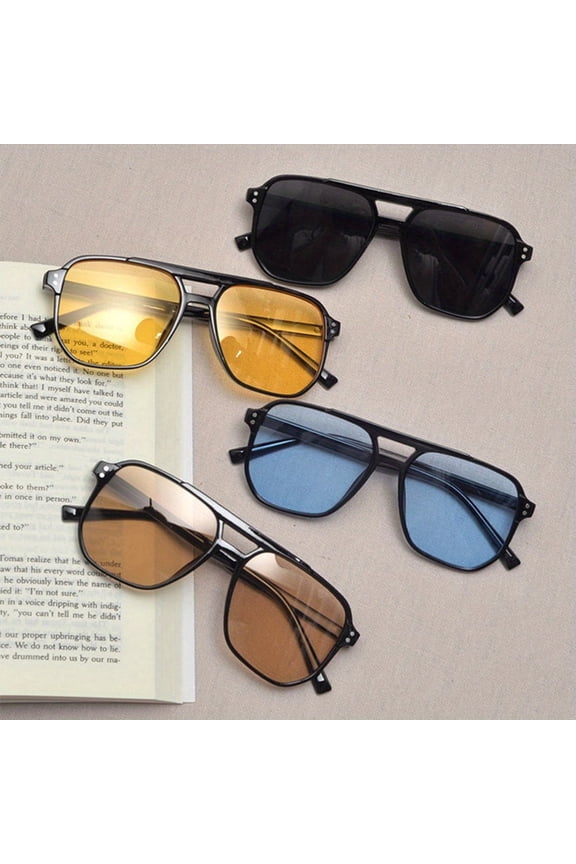 4pcs Pilot Fashion - Large Square PC Frame, Assorted Tinted Lenses, Fashionable Casual Eyewear for Men And Women