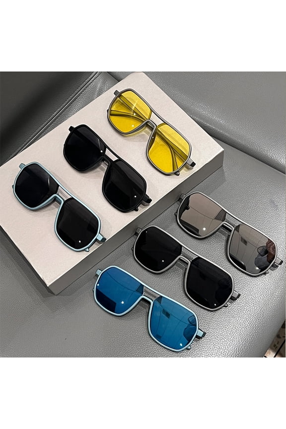 6pcs/set, Trendy Men's Pilot Sunglasses-Double Bridge Oversized Shades, Protection for Driving, Perfect Birthday Gift for Him, Practical & Stylish Gift