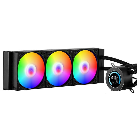 AIO Liquid CPU Cooler with 2.1" LCD Display, 3x120mm PWM Fans, ARGB Lighting - Compatible with Intel & AMD Sockets