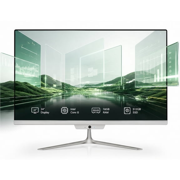 AIO PC 24" FHD Intel Core i5 up to 3.6GHz, 16GB RAM, 512GB SSD, Built-in HD Webcam,White (Mouse & Keyboard)