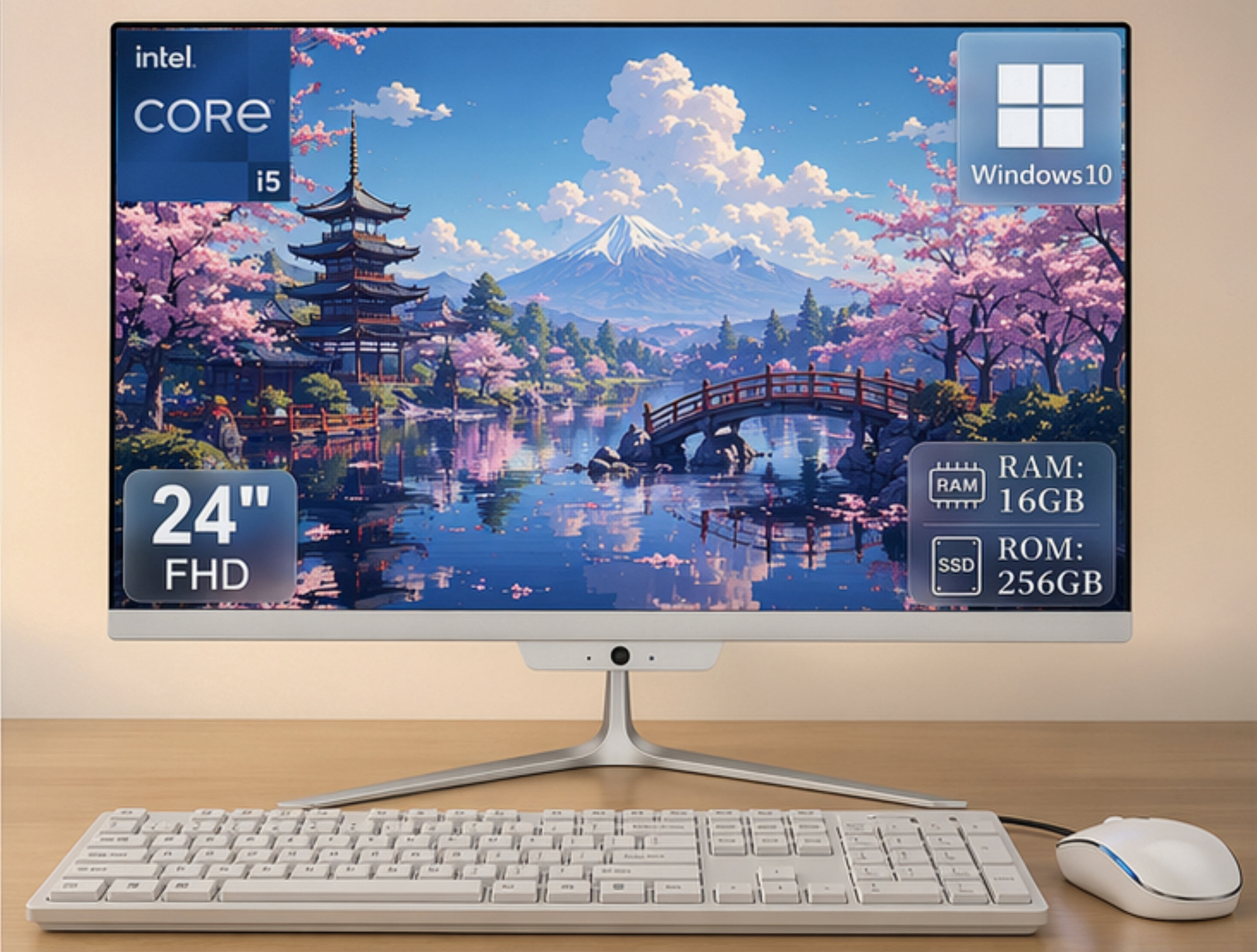 All in one desktop computer 24" FHD Intel Core i5 up to 3.6GHz, 16GB RAM, 256GB SSD, Built-in HD Webcam,Windows 10