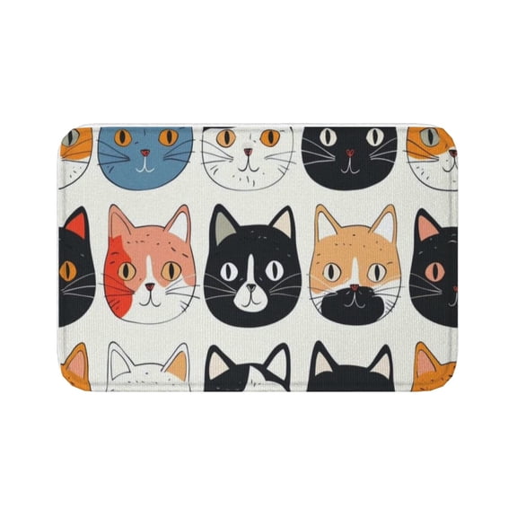 AIOE 16"x24" Cute Cartoon Cat Faces Flannel Doormat, Non-Slip Absorbent Cat Pattern Mat for Entryway, Kitchen, Bathroom, Cat Lover Home Decor