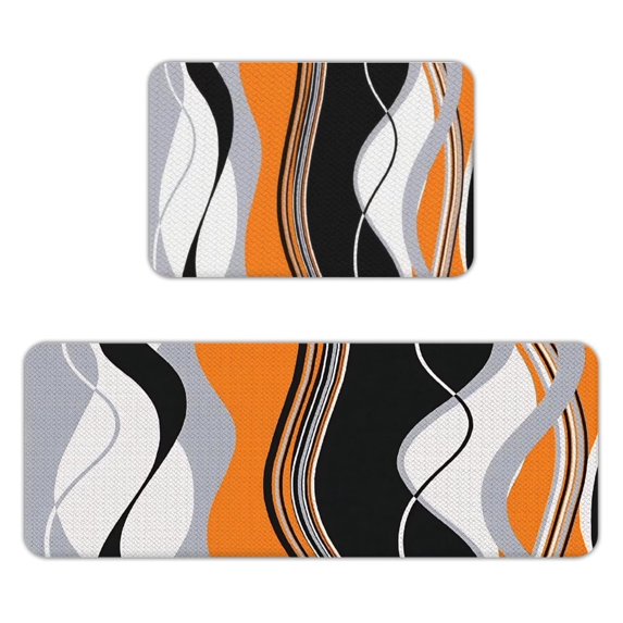 AIOE 2-Piece Modern Abstract Wave Anti-Fatigue Kitchen Mat Set, 17"x47"+17"x29.5" Non-Slip Kitchen Rugs, Stain-Resistant for Modern & Industrial Decor