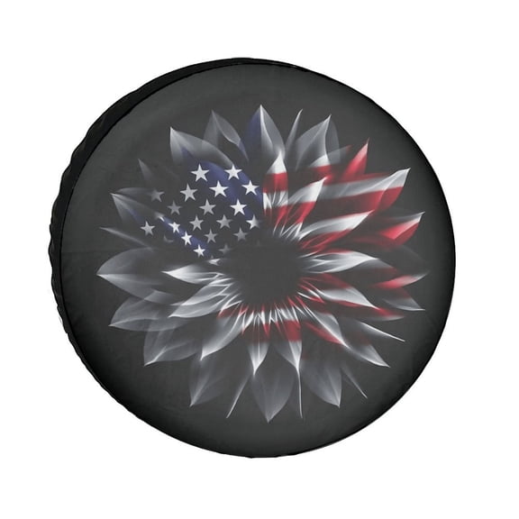 AIOE American Flag Sunflower Flower Spare Tire Cover Weatherproof Universal Wheel Protectors for RV Camper Travel Trailer SUV Truck 14 Inch