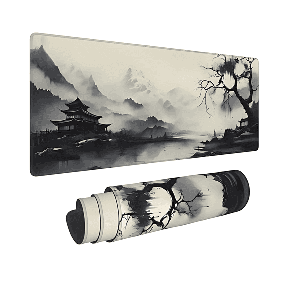 AIOE Art Ink Painting Landscape Tree Table Cushion Mouse Pad Notebook Game XXL Non-slip Laptop Tablet Mat PC Extended Pad Playma 35.4x15.7 in