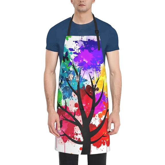 AIOE Colorful Ink Art Tree Kitchen Apron with 2 Pockets Adjustable Neck Strap Waterproof for Adults Art Bib Aprons Cooking Chef Grill Baking BBQ Apron