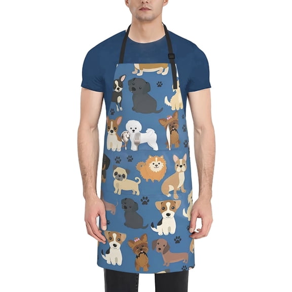 AIOE Cute Dog Apron with 2 Pockets and Adjustable Neck Waterproof Stain Resistant Kitchen Cooking Dog Grooming Aprons for Women Men Unisex