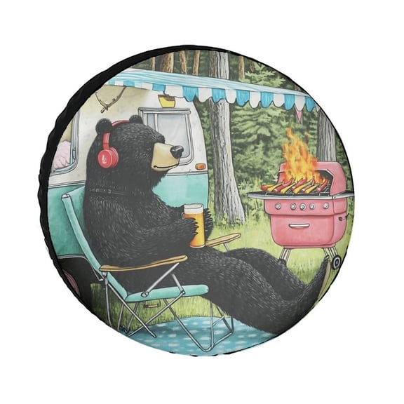 AIOE Cute Summer Camp Bear Spare Tire Cover Weatherproof Universal Wheel Protectors for RV Camper Travel Trailer SUV Truck 15 Inch