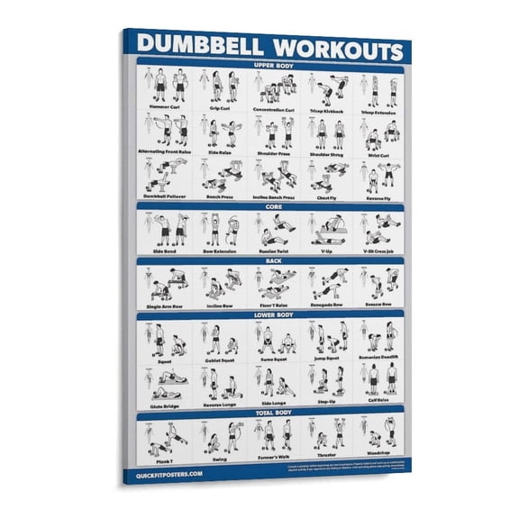 AIOE Dumbbell Workouts Full Body Exercise Poster, Home Gym Fitness Chart, Strength Training Guide for Upper/Lower Body, Core & Back, Workout Routine Wall Art Unframe: 16x24in