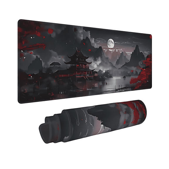 AIOE Extended Gaming Mouse Pad, Large Desk Mat XL Anime Mouse Pad Waterproof Oil Painting Design Non-Slip Desk Mat for Computer, Office & Home Decor 31.5x11.8 Inch (Night Lake)