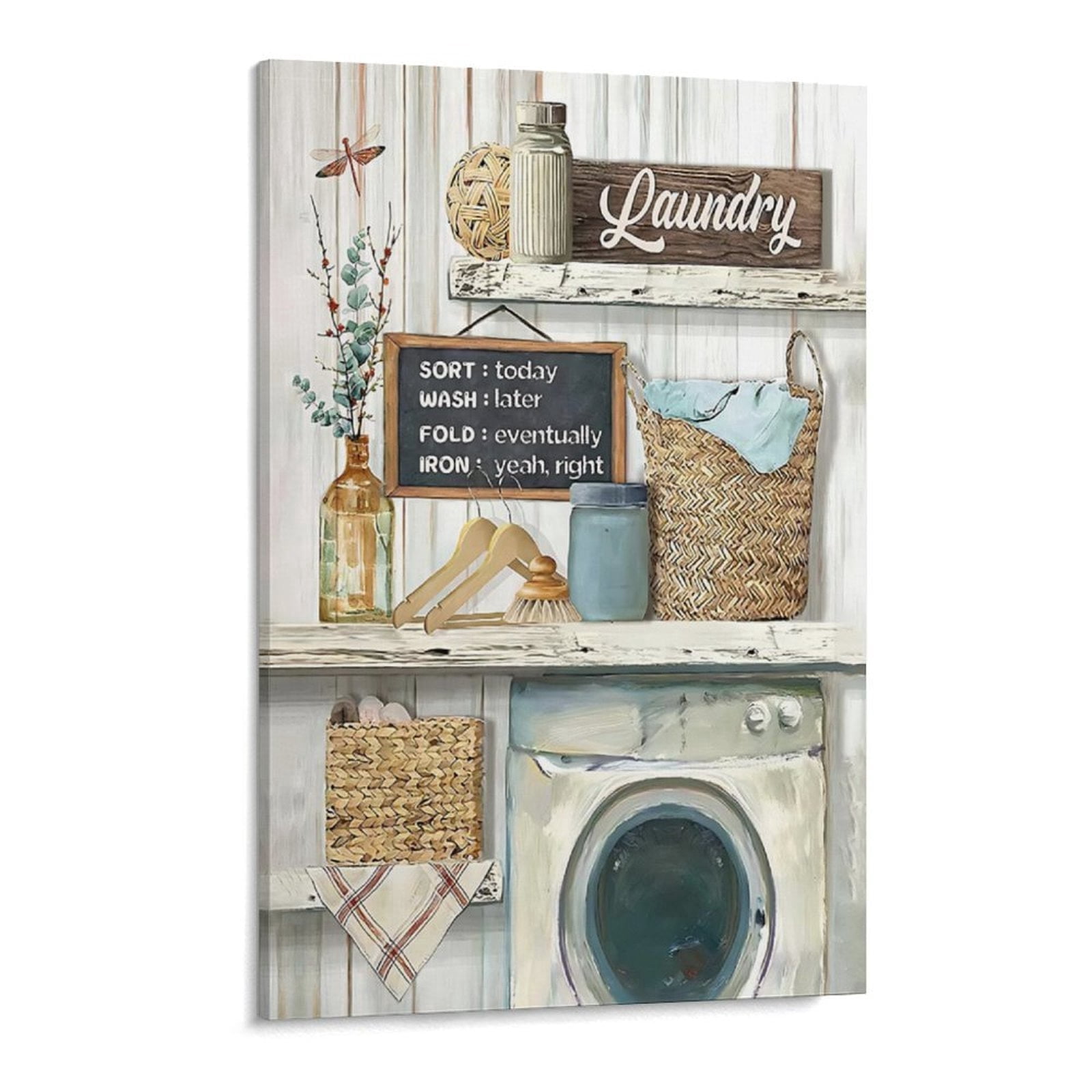 AIOE Farmhouse Laundry Room Wall Art, Rustic Laundry Sign Canvas Print ...