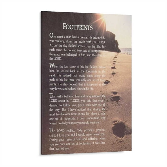 AIOE Footprints In The Sand Motivational Christian Poem Wall Art Canvas Bedroom Painting Home Decor Pictures Artworks Posters Frame: 12x18in