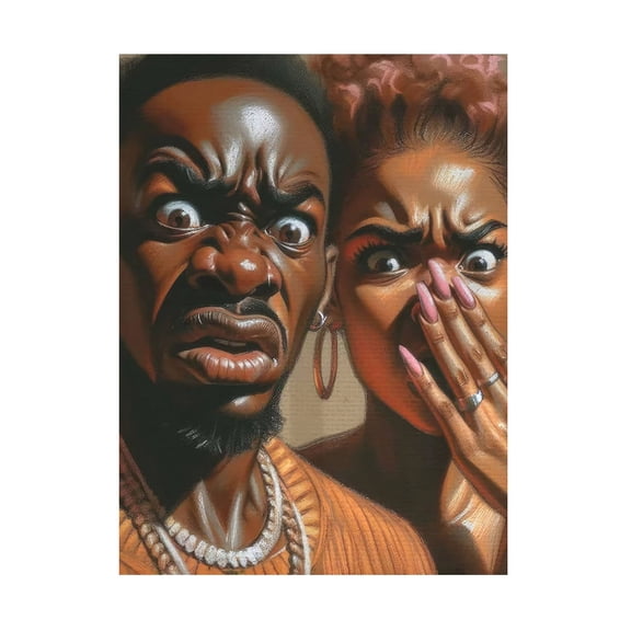 AIOE Funny African American Bathroom Canvas Wall Art Humor Afrocentric Black Couple Unpleasant Smell Cover Nose Painting Pictures Wall Decor Print Artwork for Home Decor Unframe: 16x24in