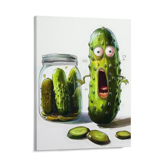 AIOE Funny Kitchen Wall Art: Eclectic Canvas Prints - Cute Cool Vegetable Painting - Colorful Weird Aesthetic Artwork for Dining Room - Cucumber Food Picture Frame: 12x18in