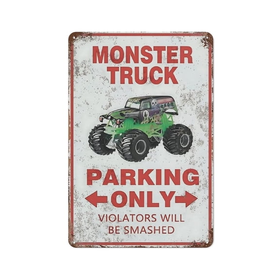 AIOE Funny Sign Metal Warning Tin Signs, Monster Truck Parking Only Violators Will Be Smashed, Yard Sign Garage Farm Garden Wall Decor Sign Plaque Outdoor for Home Fence 8x12inch(20x30cm)