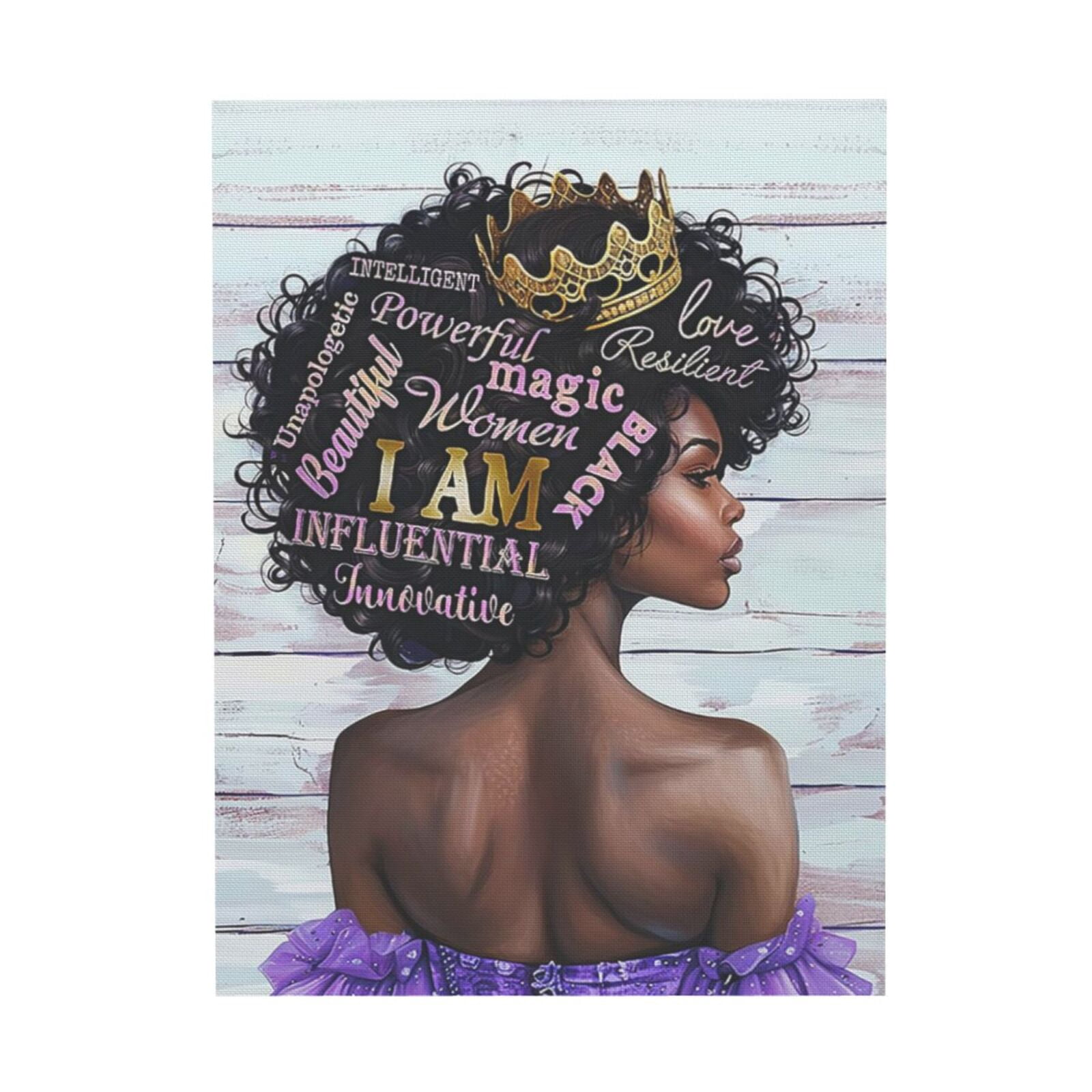 AIOE "I AM" Black Queen Empowerment Wall Art – African American Woman Affirmation Poster Unframe: 16x24in