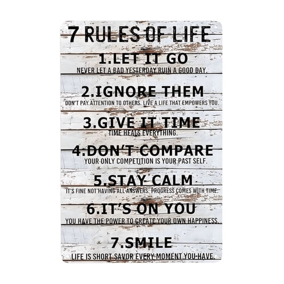 AIOE Inspirational Quote Metal Tin Sign Wall Decor - 7 Rules of Life Motivational Quote Vintage Tin Sign for Office/Home/Classroom Decor Gifts - Best Birthday/Thanksgiving 12x16inch(30x40cm)