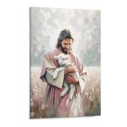 AIOE Jesus Holding A Lamb Canvas Wall Art, The Good Shepherd Christian Painting Print, Inspirational Religious Decor for Home/Church, Unframe 08x12in