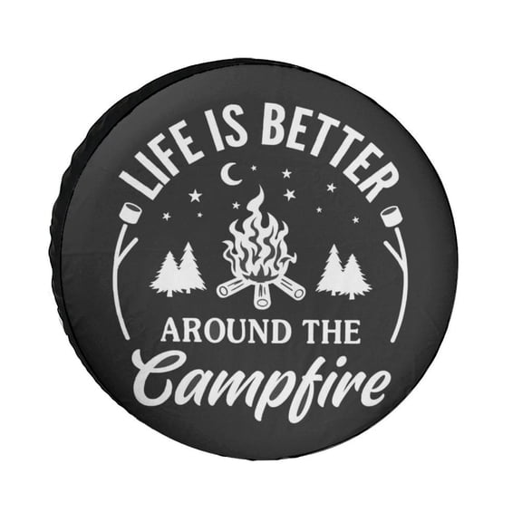 AIOE "Life is Better Around the Campfire" Spare Tire Cover, Waterproof UV Resistant Camping Quote Protector for Wrangler, SUV, RV, Trailer, 16 Inch