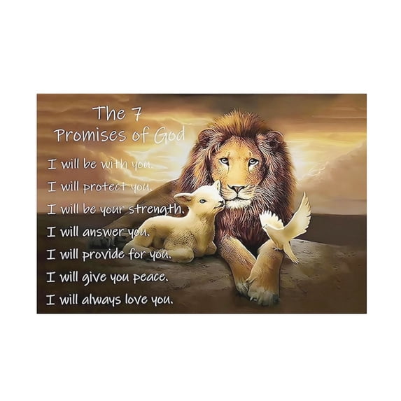 AIOE Lion of Judah Wall Art Lion and Lamb Dove of Peace Christian Gifts Religious Wall Decor the 7 Promises of God Motivational Pictures Artwork for Bedroom Living Room Decor Unframe: 18x12in