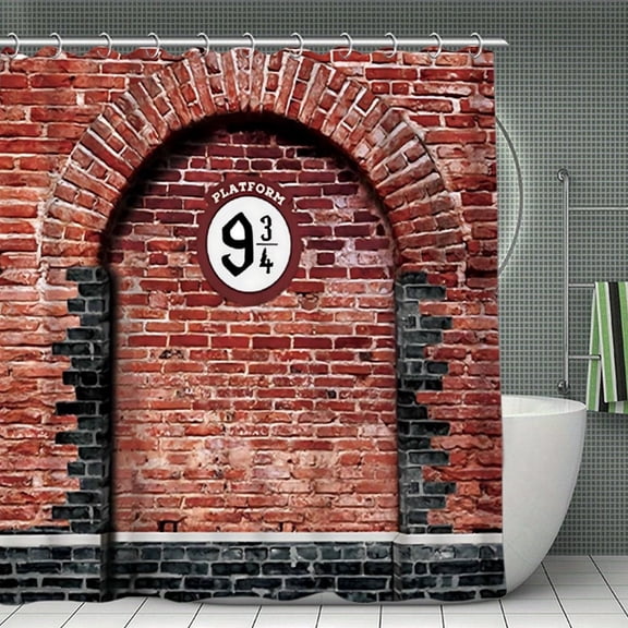 AIOE Platform 9 3/4 Brick Wall Shower Curtain, Harry Potter Themed Red Brick Arch Bathroom Decor, Waterproof Fabric Shower Curtain with Hooks, 72x72 Inch